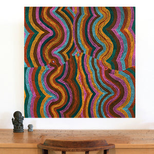 Aboriginal Artwork by Selina Napanangka Fisher, Pikilyi Jukurrpa (Vaughan Springs Dreaming) - Nguri Bird, 91x91cm - ART ARK®