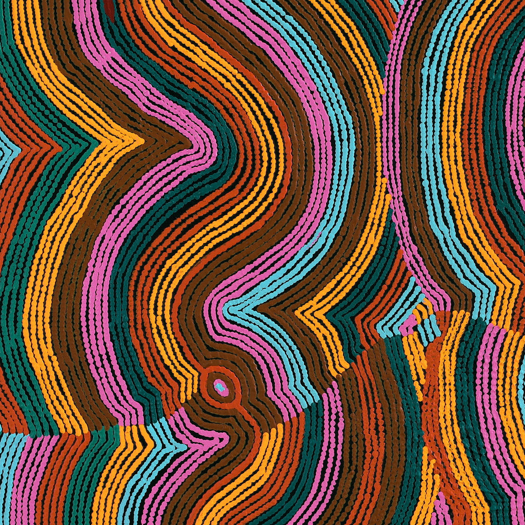 Aboriginal Artwork by Selina Napanangka Fisher, Pikilyi Jukurrpa (Vaughan Springs Dreaming) - Nguri Bird, 91x91cm