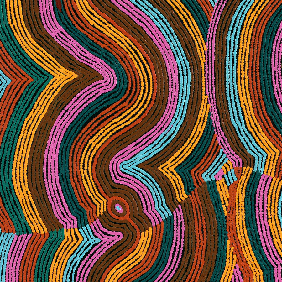Aboriginal Artwork by Selina Napanangka Fisher, Pikilyi Jukurrpa (Vaughan Springs Dreaming) - Nguri Bird, 91x91cm