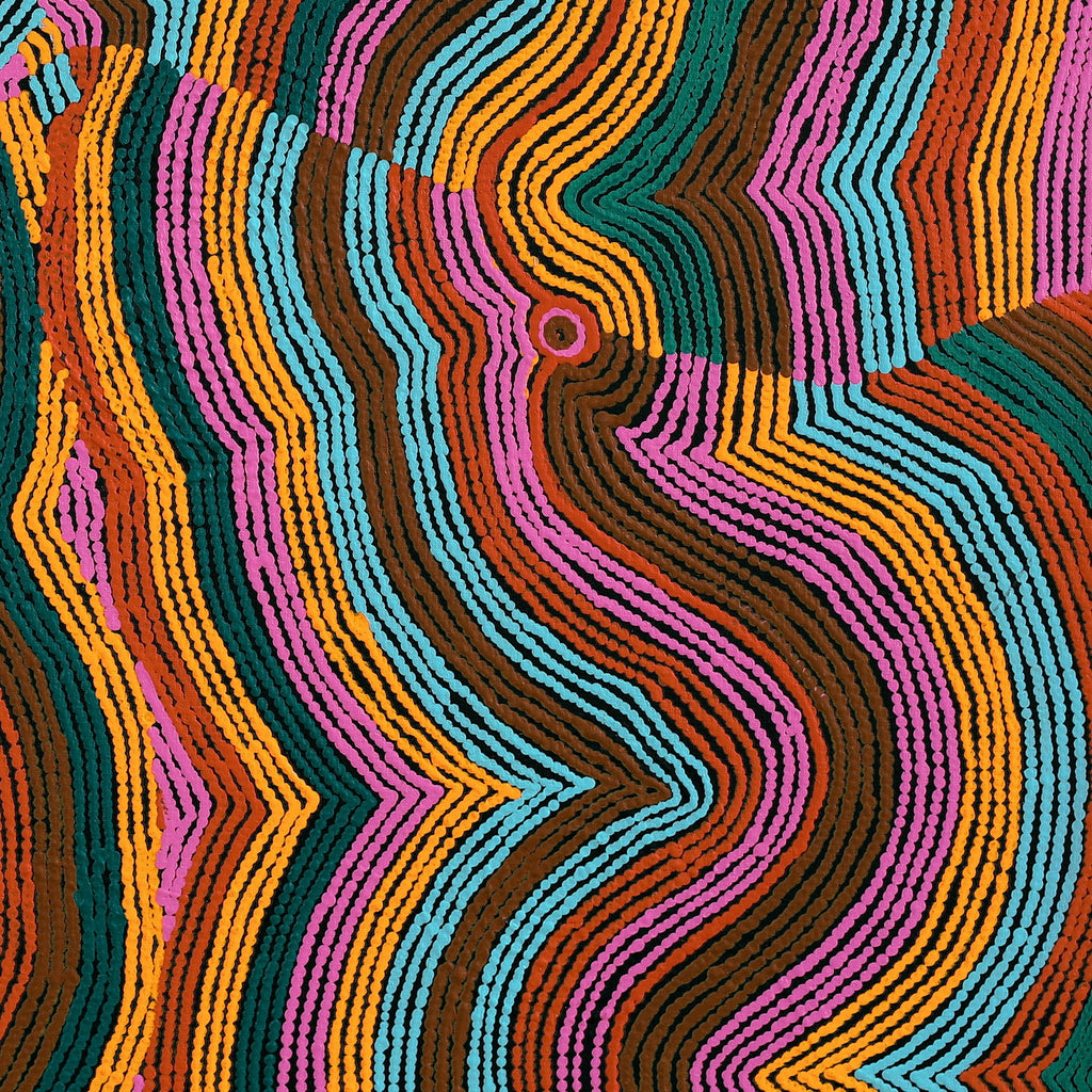 Aboriginal Artwork by Selina Napanangka Fisher, Pikilyi Jukurrpa (Vaughan Springs Dreaming) - Nguri Bird, 91x91cm