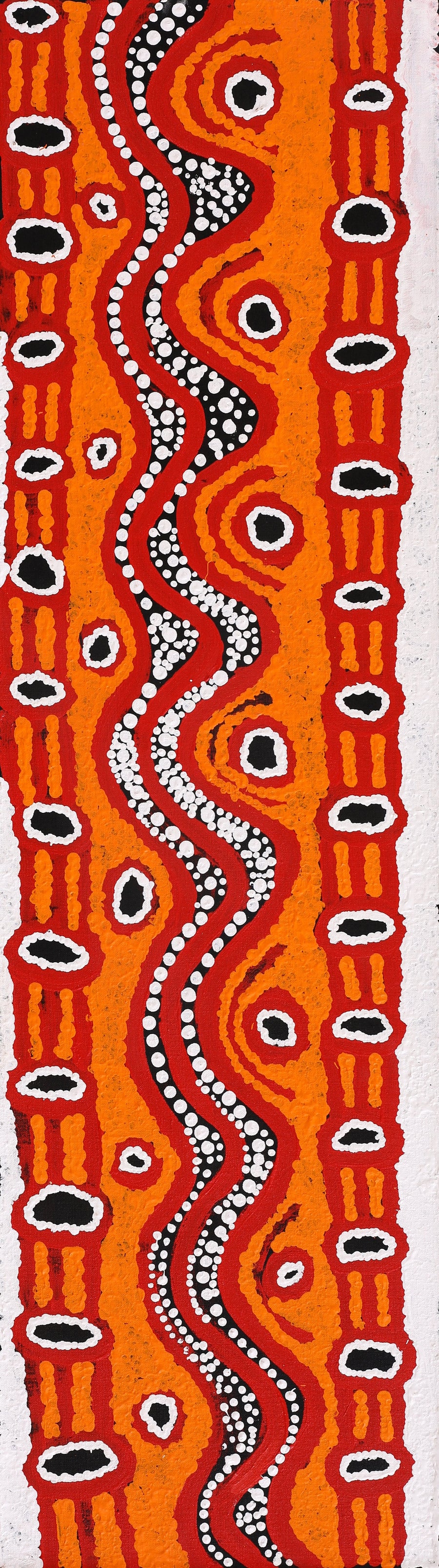 Aboriginal Artwork by Shaimaya Nampijinpa Brown, Luurnpa Jukurrpa (Kingfisher Dreaming) - Lake MacKay, 107x30cm