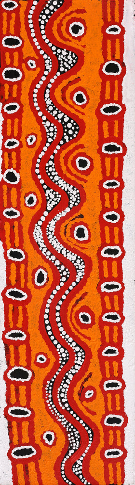 Aboriginal Artwork by Shaimaya Nampijinpa Brown, Luurnpa Jukurrpa (Kingfisher Dreaming) - Lake MacKay, 107x30cm