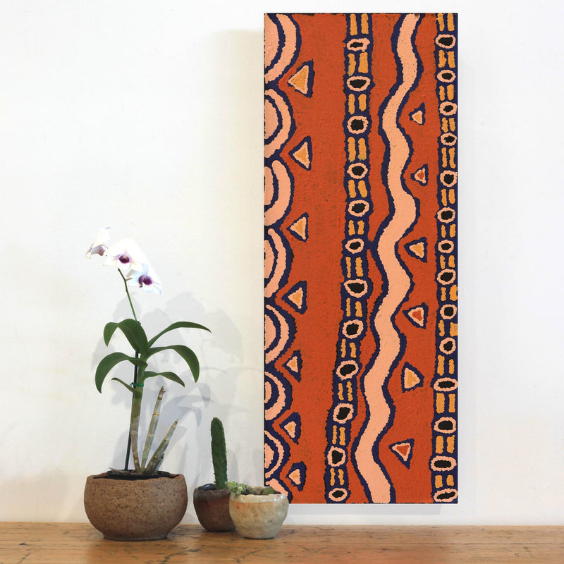 Aboriginal Artwork by Shaimaya Nampijinpa Brown, Luurnpa Jukurrpa (Kingfisher Dreaming) - Lake MacKay, 76x30cm