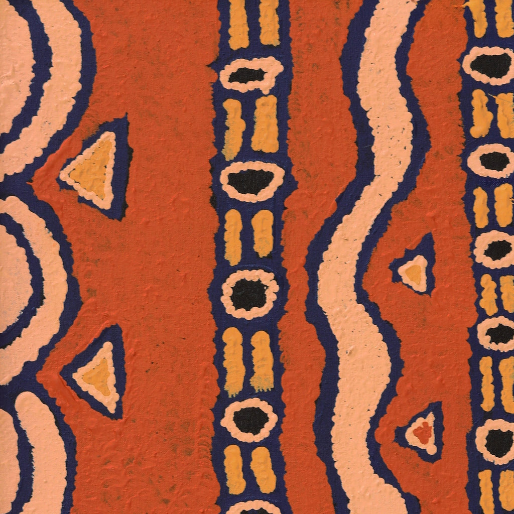 Aboriginal Artwork by Shaimaya Nampijinpa Brown, Luurnpa Jukurrpa (Kingfisher Dreaming) - Lake MacKay, 76x30cm