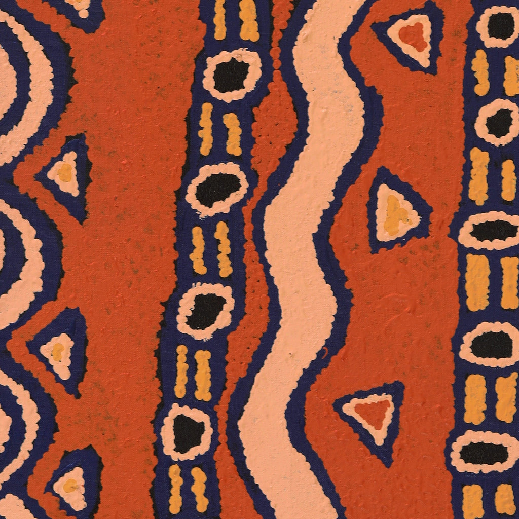 Aboriginal Artwork by Shaimaya Nampijinpa Brown, Luurnpa Jukurrpa (Kingfisher Dreaming) - Lake MacKay, 76x30cm