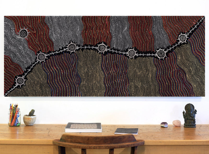 Aboriginal Artwork by Shanna Napanangka Williams, Seven Sisters Dreaming, 152x61cm