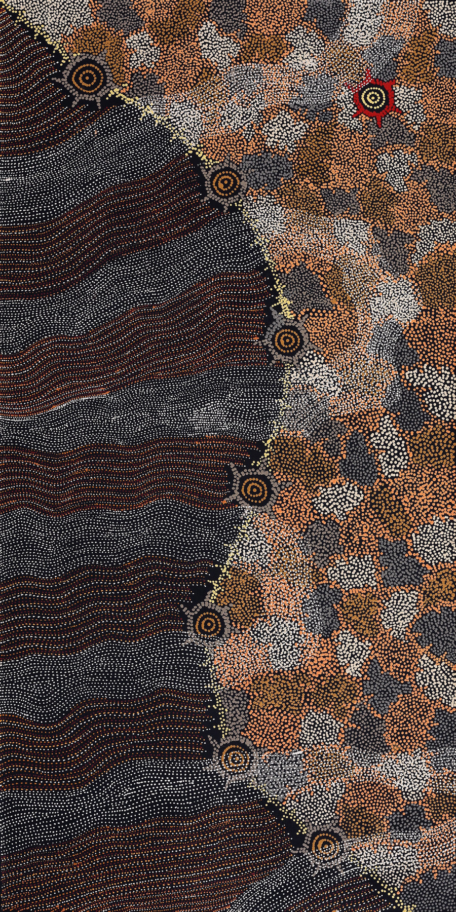 Aboriginal Artwork by Shanna Napanangka Williams, Seven Sisters Dreaming, 152x76cm