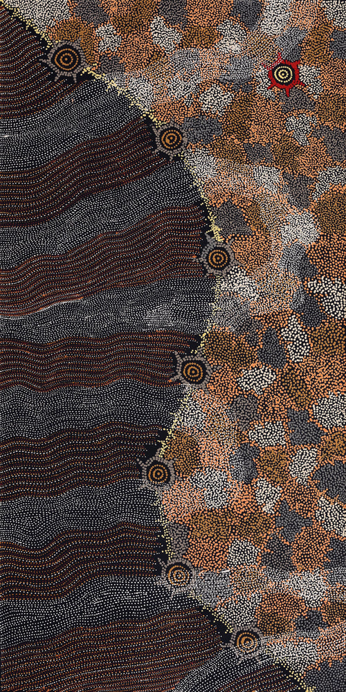 Aboriginal Artwork by Shanna Napanangka Williams, Seven Sisters Dreaming, 152x76cm