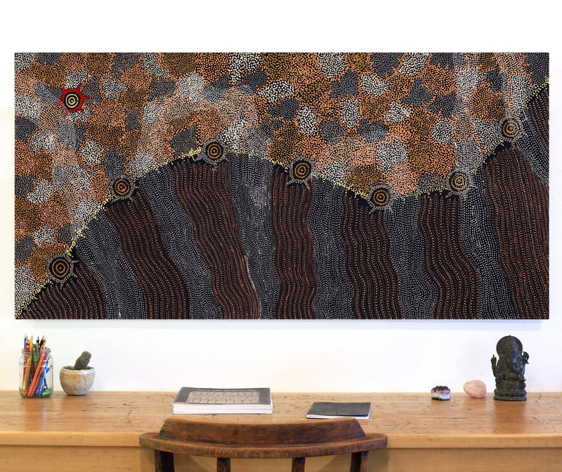 Aboriginal Artwork by Shanna Napanangka Williams, Seven Sisters Dreaming, 152x76cm