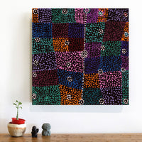 Aboriginal Artwork by Sheree Napurrurla Wayne, Lukarrara Jukurrpa (Desert Fringe-rush Seed Dreaming), 46x46cm