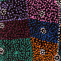 Aboriginal Artwork by Sheree Napurrurla Wayne, Lukarrara Jukurrpa (Desert Fringe-rush Seed Dreaming), 46x46cm