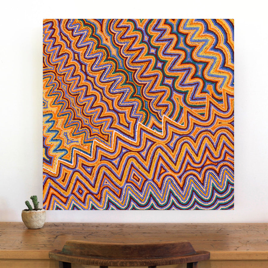 Aboriginal Artwork by Shirley Nampijinpa Turner, Pikilyi Jukurrpa (Vaughan Springs Dreaming), 76x76cm