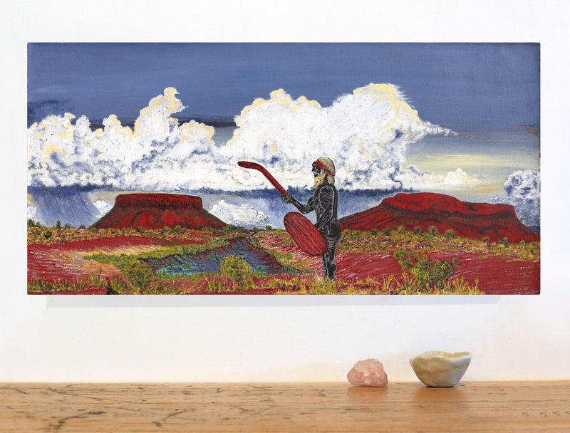 Aboriginal Artwork by Simon Jampijinpa Brown, Nguru Nyirrpi-wana (Country around Nyirrpi), 61x30cm