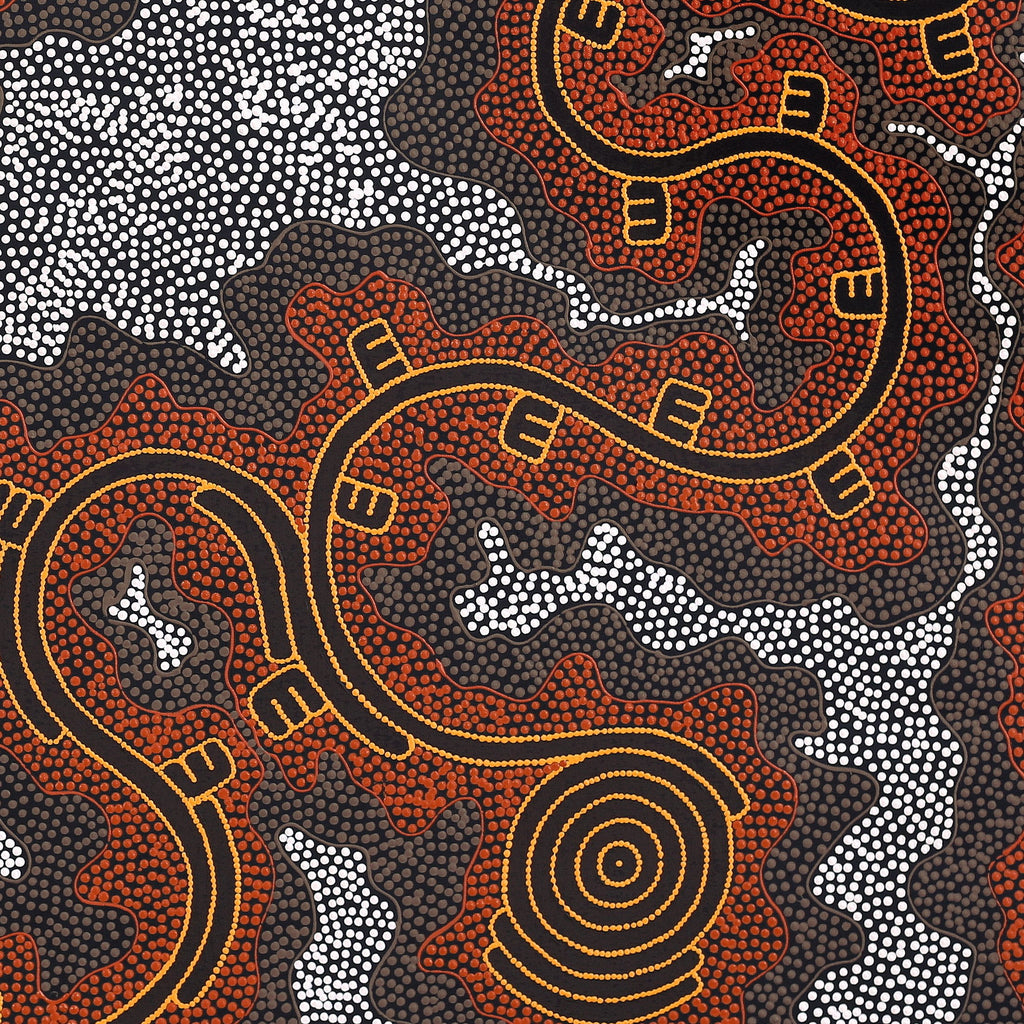 Aboriginal Artwork by Stephanie Napurrurla Nelson, Janganpa Jukurrpa (Brush-tail Possum Dreaming) - Mawurrji, 107x107cm