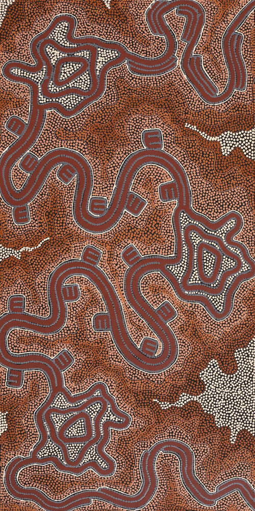 Aboriginal Artwork by Stephanie Napurrurla Nelson, Janganpa Jukurrpa (Brush-tail Possum Dreaming) - Mawurrji, 122x61cm
