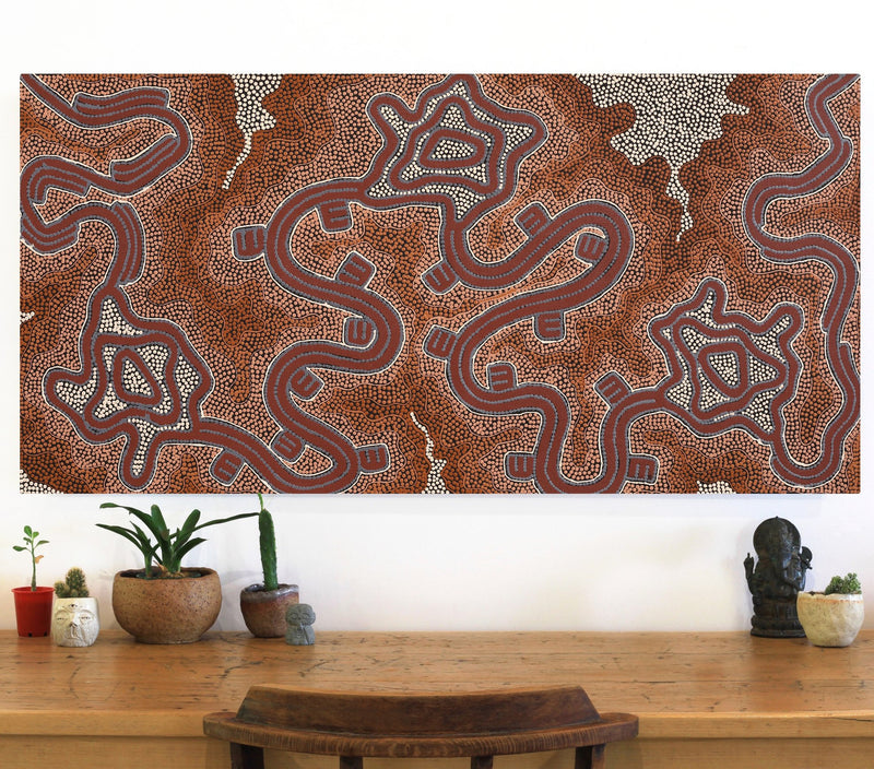 Aboriginal Artwork by Stephanie Napurrurla Nelson, Janganpa Jukurrpa (Brush-tail Possum Dreaming) - Mawurrji, 122x61cm