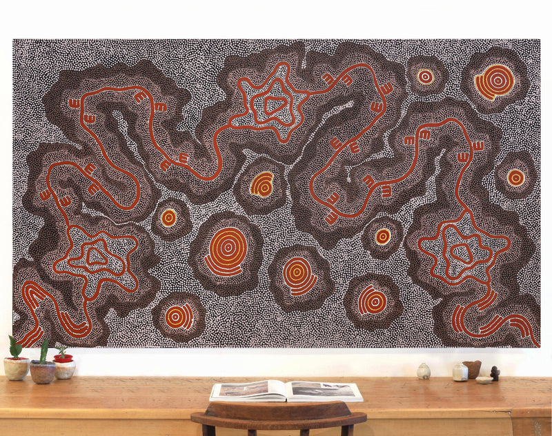 Aboriginal Artwork by Stephanie Napurrurla Nelson, Janganpa Jukurrpa (Brush-tail Possum Dreaming) - Mawurrji, 183x107cm
