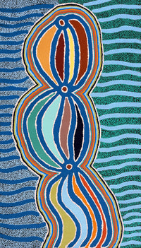 Aboriginal Artwork by Stephen Jakamarra Walker, Pirlarla Jukurrpa (Dogwood Tree Bean Dreaming), 107x61cm