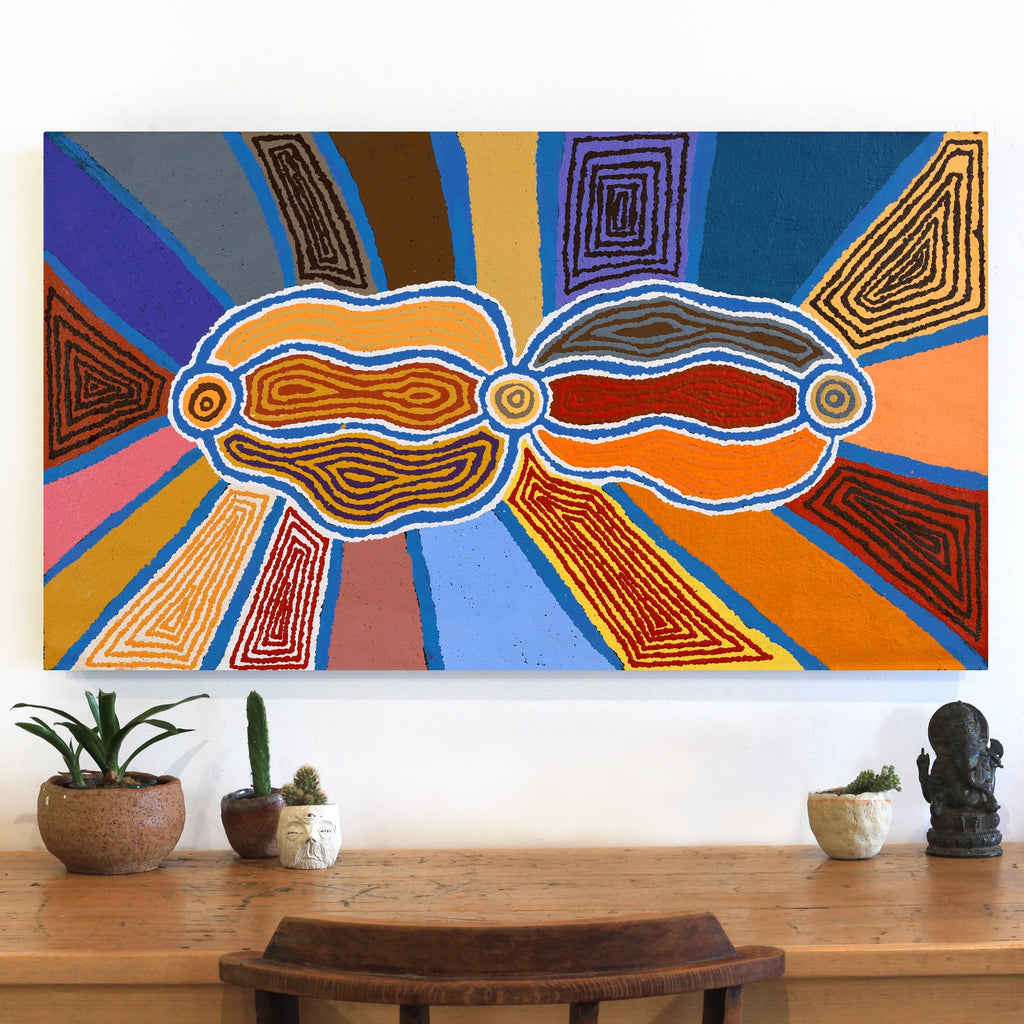 Aboriginal Artwork by Stephen Jakamarra Walker, Pirlarla Jukurrpa (Dogwood Tree Bean Dreaming), 107X61cm