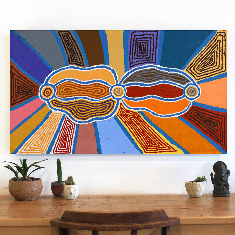 Aboriginal Artwork by Stephen Jakamarra Walker, Pirlarla Jukurrpa (Dogwood Tree Bean Dreaming), 107X61cm