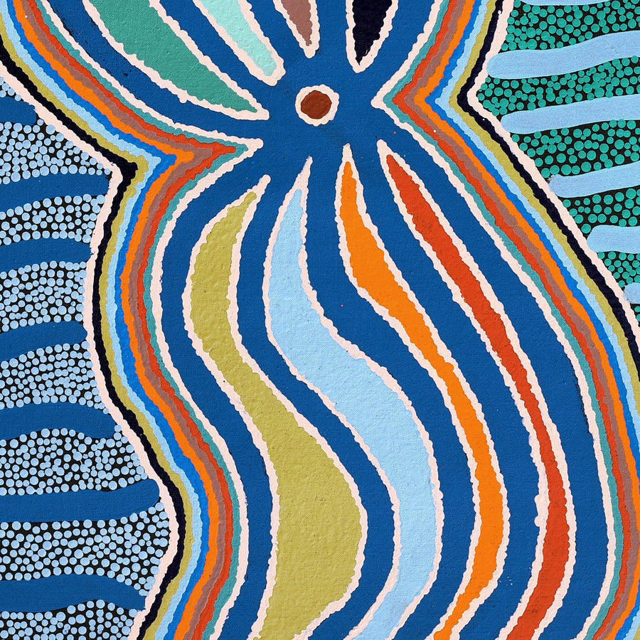 Aboriginal Artwork by Stephen Jakamarra Walker, Pirlarla Jukurrpa (Dogwood Tree Bean Dreaming), 107x61cm