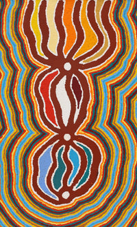 Aboriginal Artwork by Stephen Jakamarra Walker, Pirlarla Jukurrpa (Dogwood Tree Bean Dreaming), 76x46cm