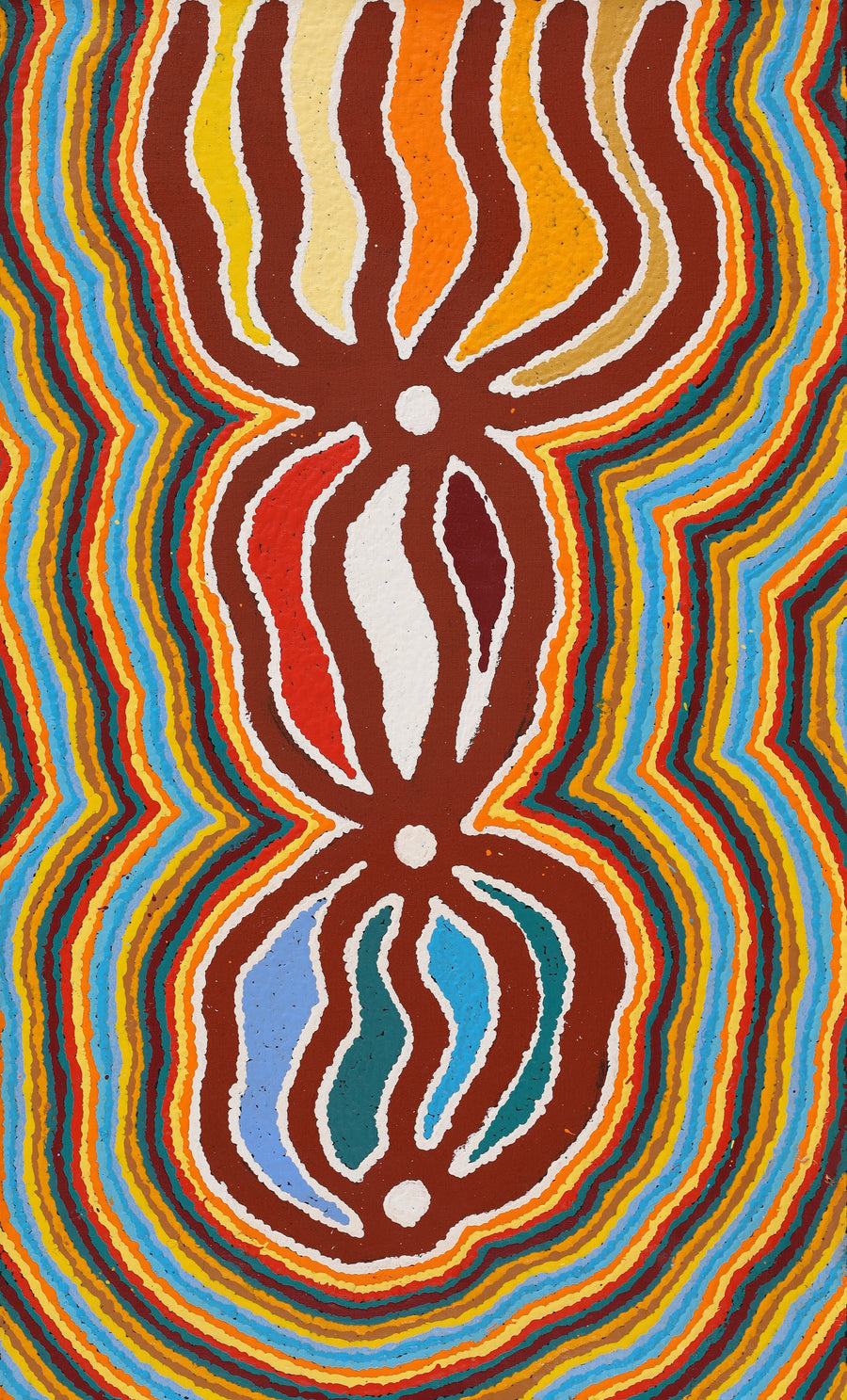 Aboriginal Artwork by Stephen Jakamarra Walker, Pirlarla Jukurrpa (Dogwood Tree Bean Dreaming), 76x46cm