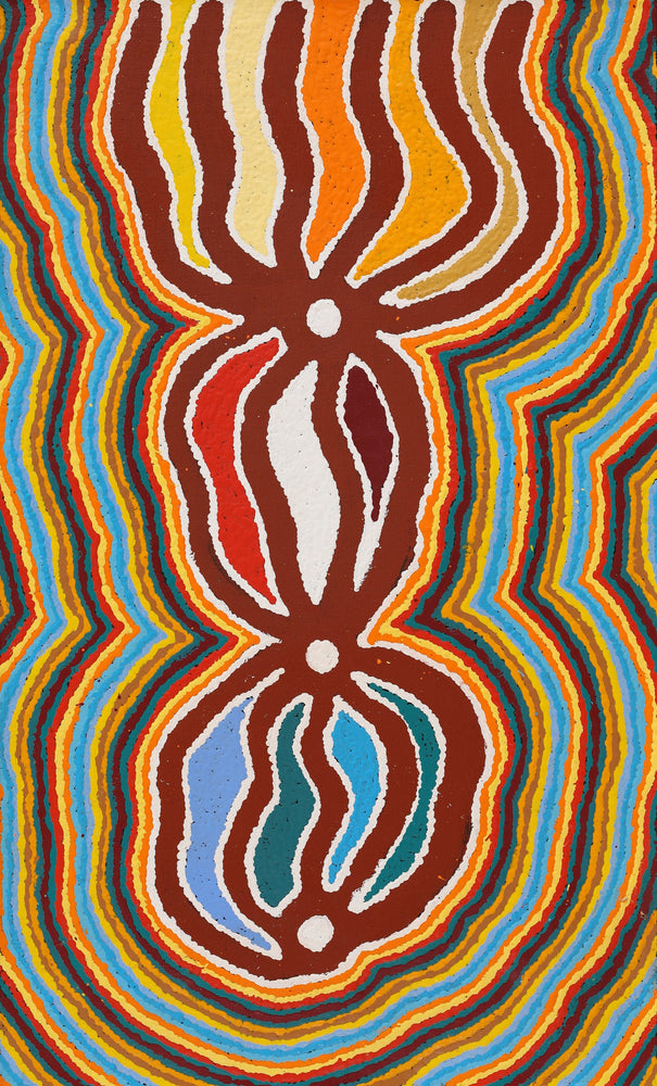 Aboriginal Artwork by Stephen Jakamarra Walker, Pirlarla Jukurrpa (Dogwood Tree Bean Dreaming), 76x46cm