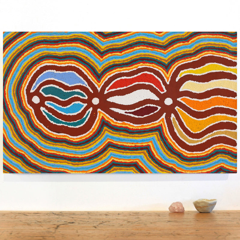 Aboriginal Artwork by Stephen Jakamarra Walker, Pirlarla Jukurrpa (Dogwood Tree Bean Dreaming), 76x46cm
