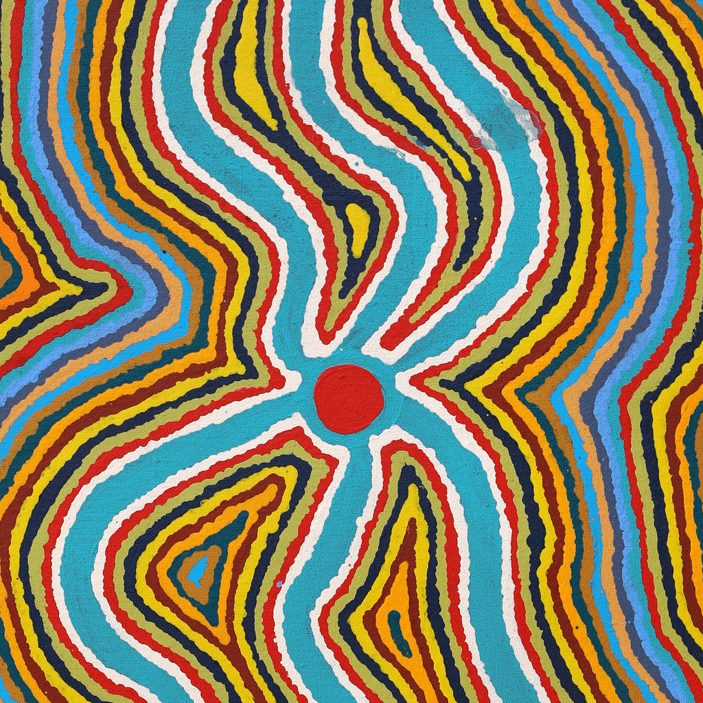 Aboriginal Art by Stephen Jakamarra Walker, Pirlarla Jukurrpa (Dogwood Tree Bean Dreaming), 76x46cm - ART ARK®