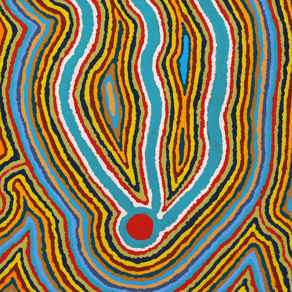 Aboriginal Art by Stephen Jakamarra Walker, Pirlarla Jukurrpa (Dogwood Tree Bean Dreaming), 76x46cm - ART ARK®