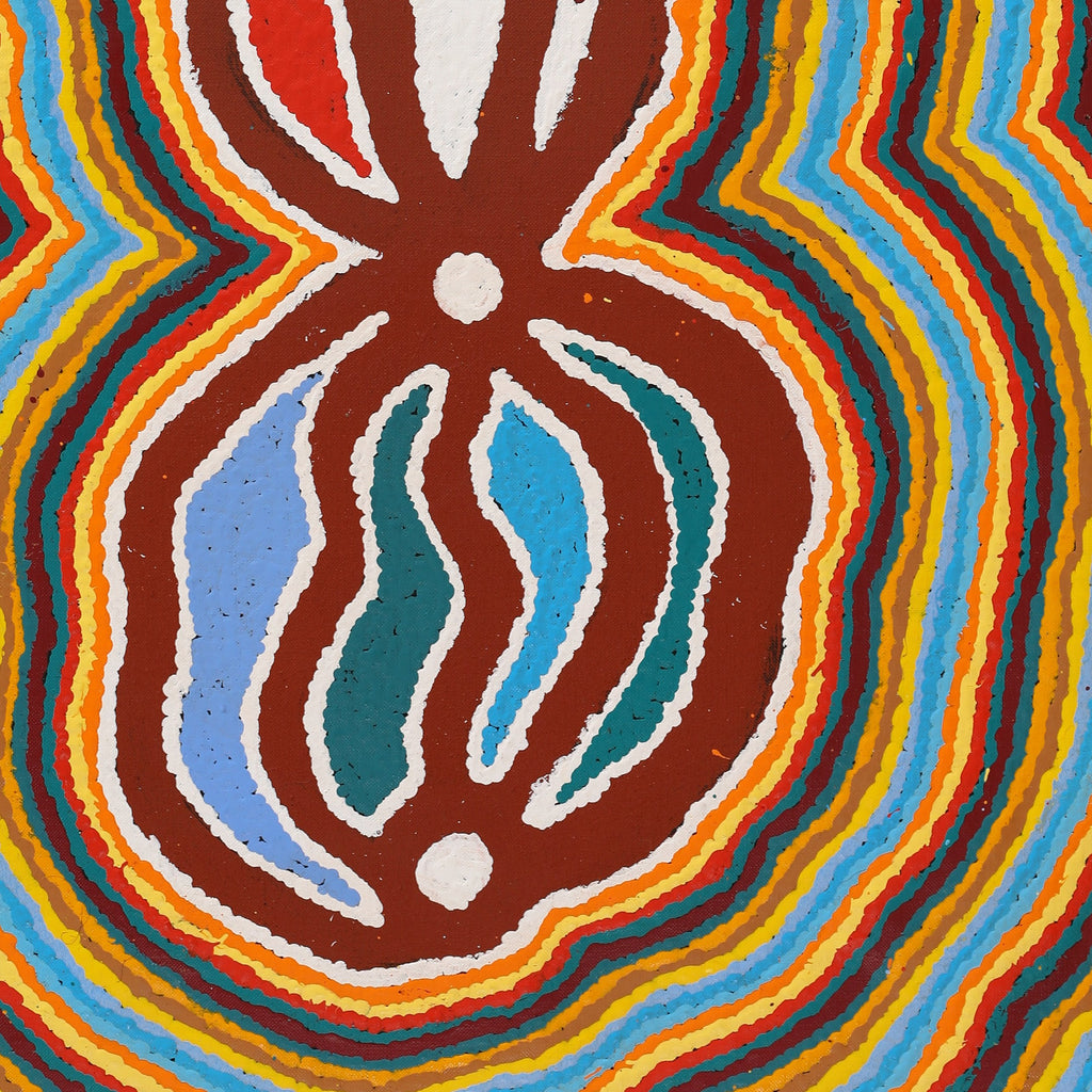 Aboriginal Artwork by Stephen Jakamarra Walker, Pirlarla Jukurrpa (Dogwood Tree Bean Dreaming), 76x46cm