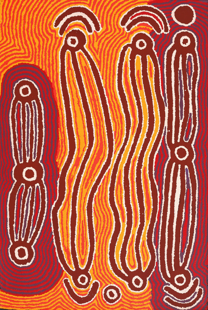 Aboriginal Artwork by Stephen Jakamarra Walker, Pirlarla Jukurrpa (Dogwood Tree Bean Dreaming), 91x61cm