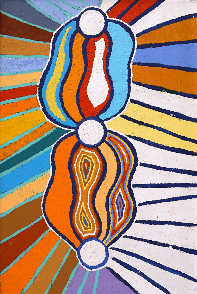 Aboriginal Artwork by Stephen Jakamarra Walker, Pirlarla Jukurrpa (Dogwood Tree Bean Dreaming), 91x61cm