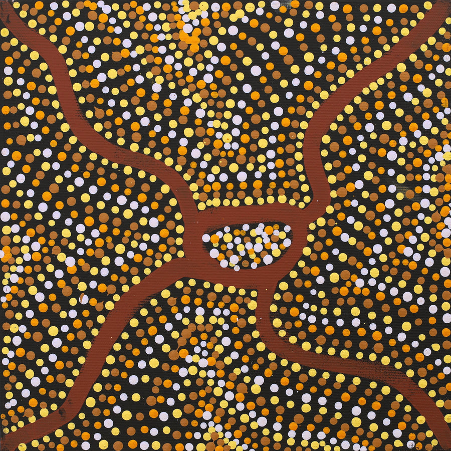 Aboriginal Artwork by Stewart Jupurrurla Kelly, Ngapa Jukurrpa (Water Dreaming) - Wapurtali, 30x30cm