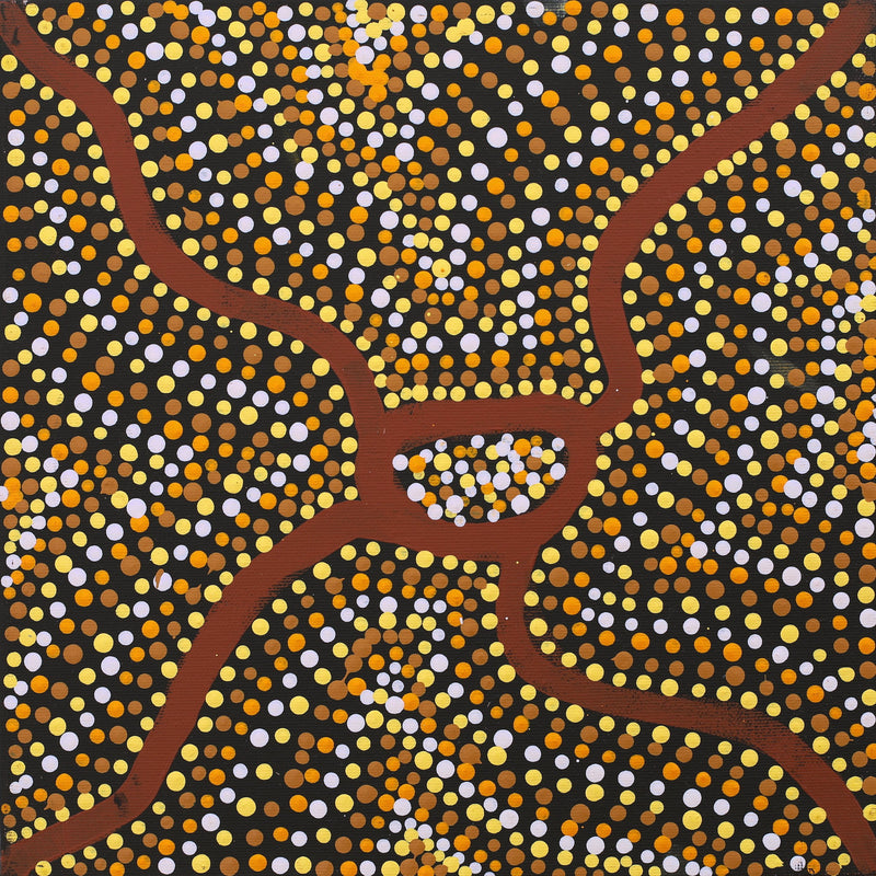 Aboriginal Artwork by Stewart Jupurrurla Kelly, Ngapa Jukurrpa (Water Dreaming) - Wapurtali, 30x30cm