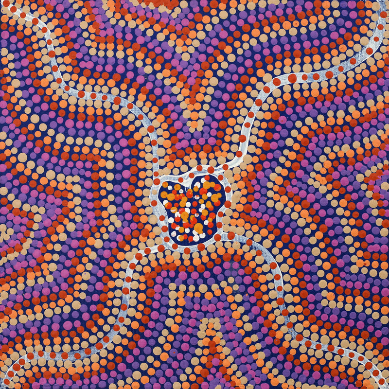 Aboriginal Artwork by Stewart Jupurrurla Kelly, Ngapa Jukurrpa (Water Dreaming) - Wapurtali, 30x30cm
