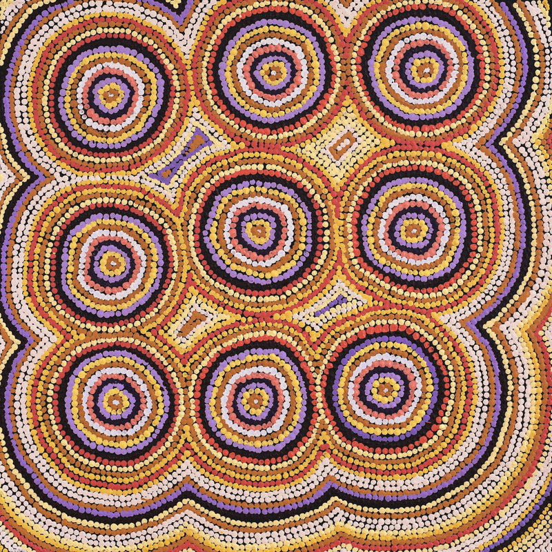 Aboriginal Artwork by Tasha Nampijinpa Collins, Ngapa Jukurrpa (Water Dreaming) - Puyurru, 46x46cm