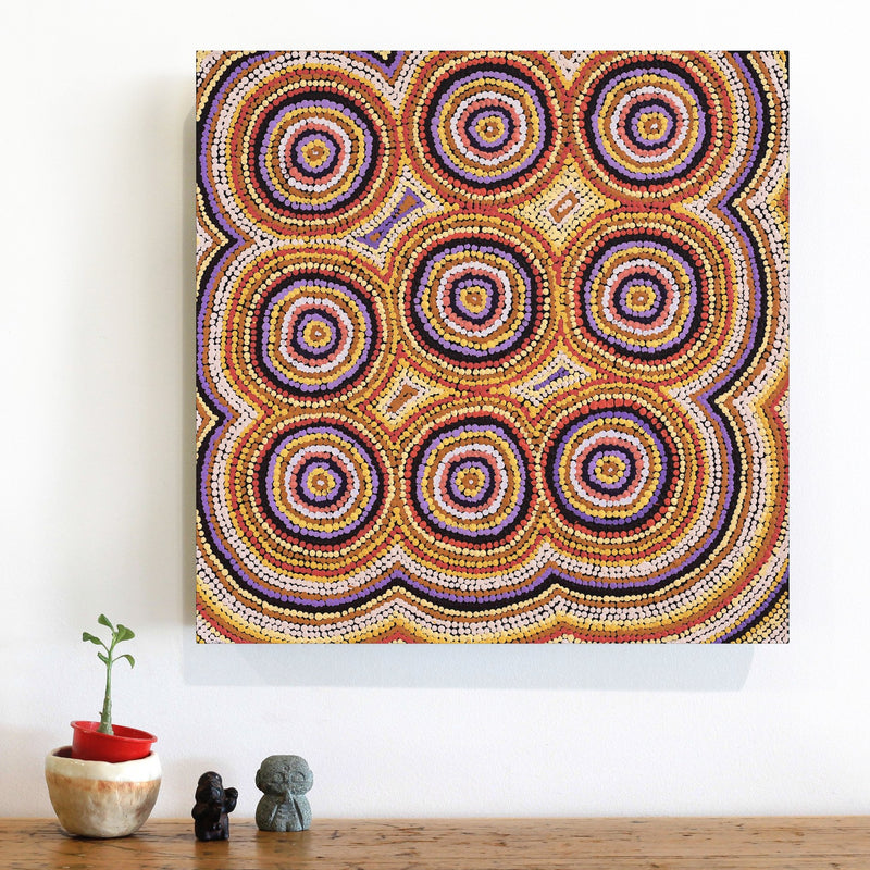 Aboriginal Artwork by Tasha Nampijinpa Collins, Ngapa Jukurrpa (Water Dreaming) - Puyurru, 46x46cm