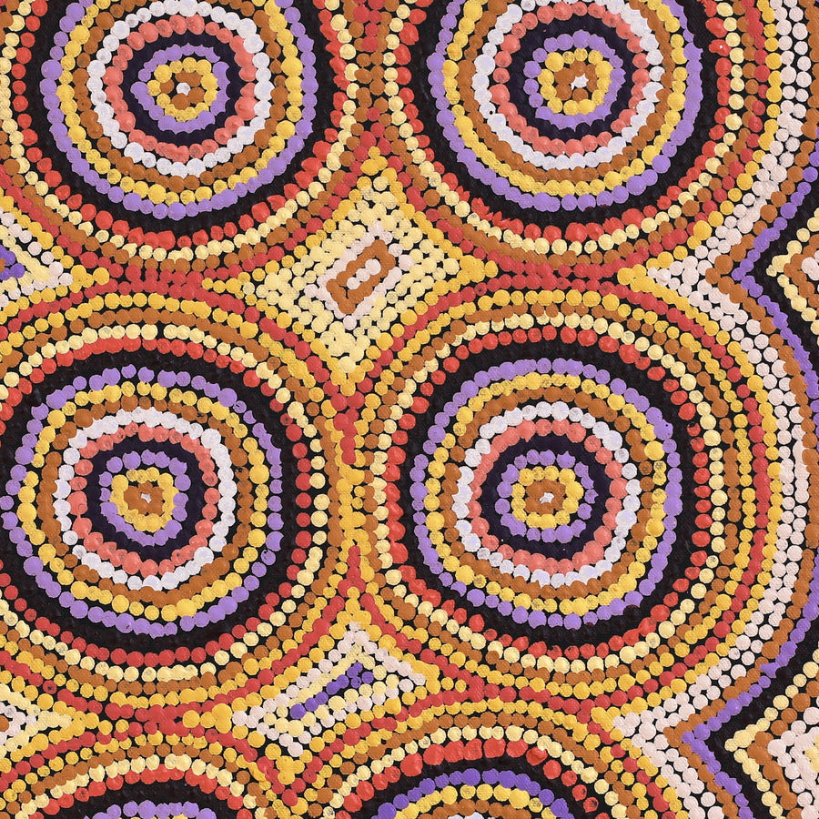 Aboriginal Artwork by Tasha Nampijinpa Collins, Ngapa Jukurrpa (Water Dreaming) - Puyurru, 46x46cm