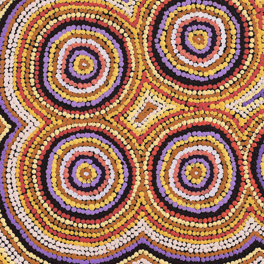 Aboriginal Artwork by Tasha Nampijinpa Collins, Ngapa Jukurrpa (Water Dreaming) - Puyurru, 46x46cm