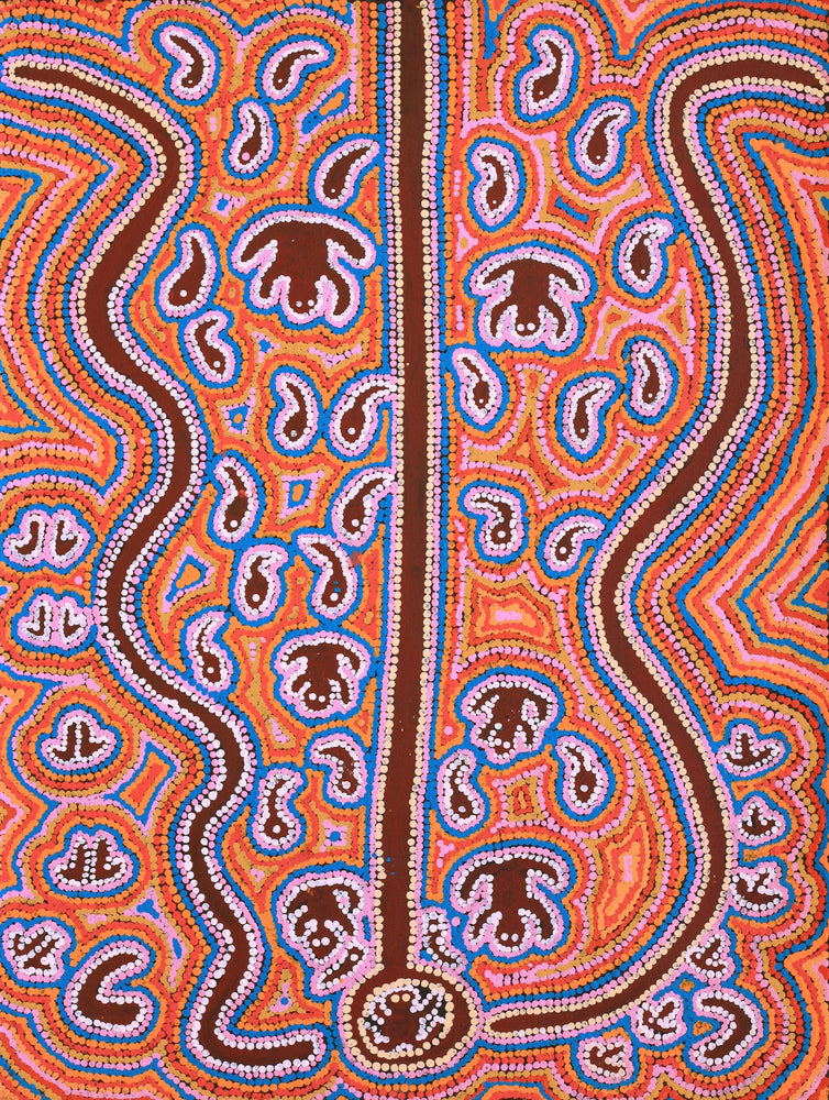 Aboriginal Artwork by Thomas Jangala Rice, Jarlji Jukurrpa (Frog Dreaming), 61x46cm
