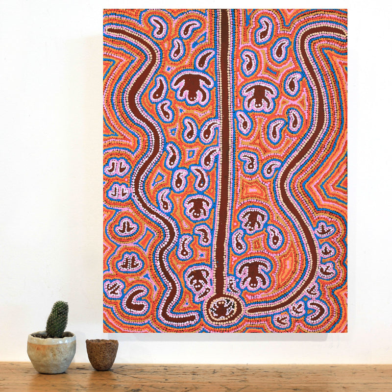 Aboriginal Artwork by Thomas Jangala Rice, Jarlji Jukurrpa (Frog Dreaming), 61x46cm