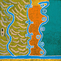 Aboriginal Artwork by Thomas Jangala Rice, Ngapa Jukurrpa (Water Dreaming) - Puyurru, 46x46cm