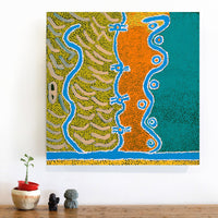 Aboriginal Artwork by Thomas Jangala Rice, Ngapa Jukurrpa (Water Dreaming) - Puyurru, 46x46cm