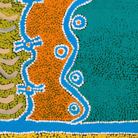 Aboriginal Artwork by Thomas Jangala Rice, Ngapa Jukurrpa (Water Dreaming) - Puyurru, 46x46cm