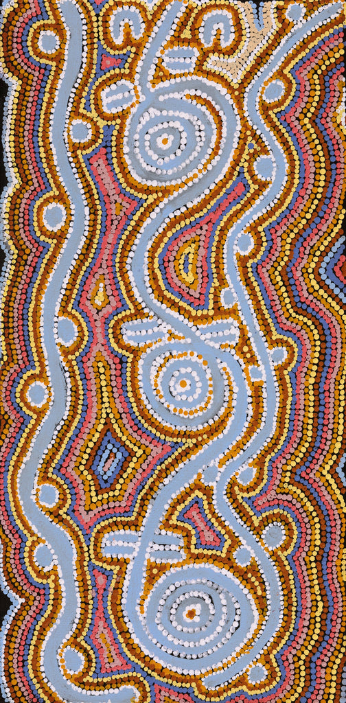 Aboriginal Artwork by Thomas Jangala Rice, Ngapa Jukurrpa (Water Dreaming) - Puyurru, 61x30cm