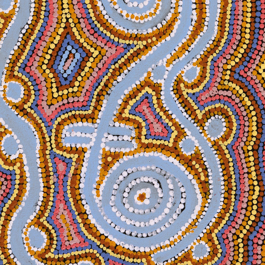 Aboriginal Artwork by Thomas Jangala Rice, Ngapa Jukurrpa (Water Dreaming) - Puyurru, 61x30cm