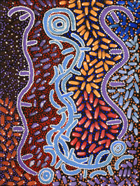 Aboriginal Artwork by Thomas Jangala Rice, Ngapa Jukurrpa (Water Dreaming) - Puyurru, 61x46cm
