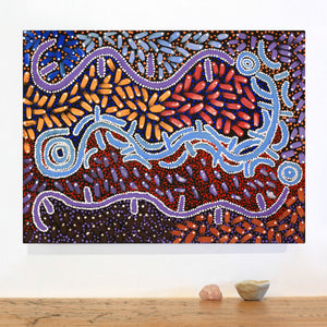 Aboriginal Artwork by Thomas Jangala Rice, Ngapa Jukurrpa (Water Dreaming) - Puyurru, 61x46cm - ART ARK®